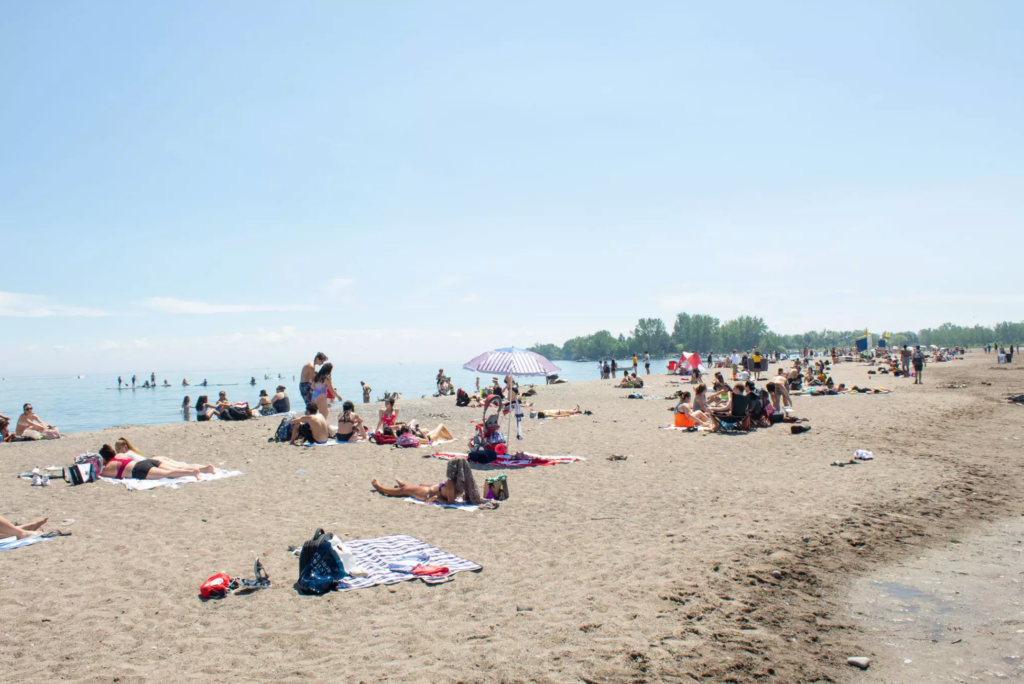 People gathered at Woodbine beach in Toronto